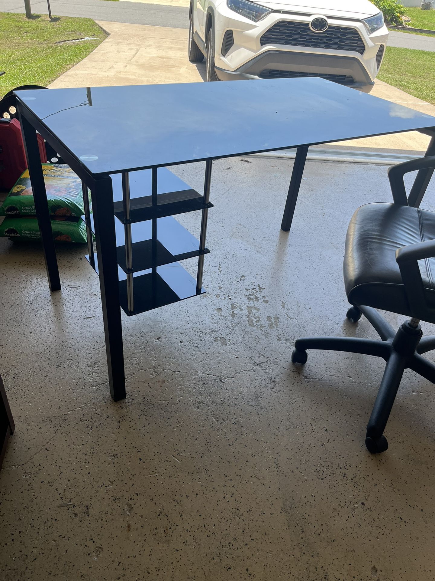 Metal/Glass Desk With Office Chair