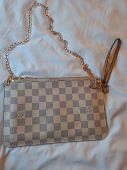 Louis Vuitton Damier Azur Canvas Neverfull Wristlet Pochette Clutch AUTHENTIC