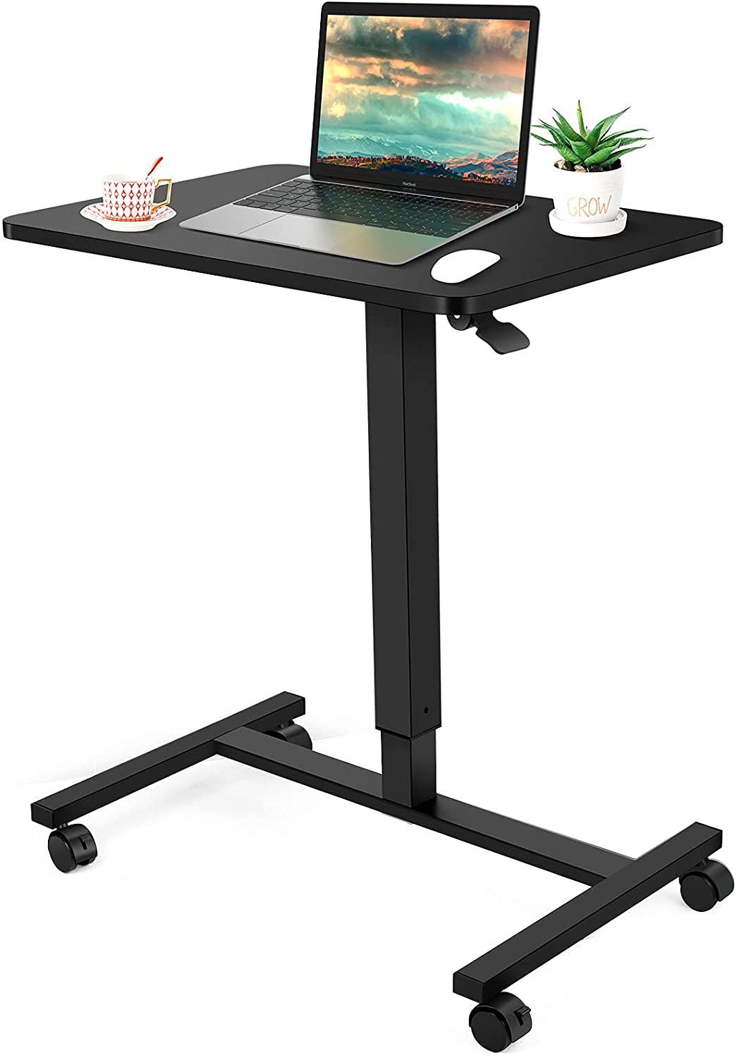 "Mobile Laptop Stand Desk, Height Adjustable Rolling Cart from 28.7"" to 44.4"", Gas Spring Riser"