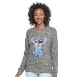 Disney's Lilo and Stitch Juniors' Stitch Sits Crewneck Sweatshirt Size Medium