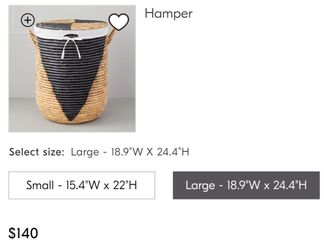 $70: Large West Elm Seagrass Woven Basket / Hamper