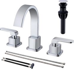 2-Handle 8 inch Widespread Brass Bathroom Vanity Sink Faucet with cUPC Water Supply Lines 