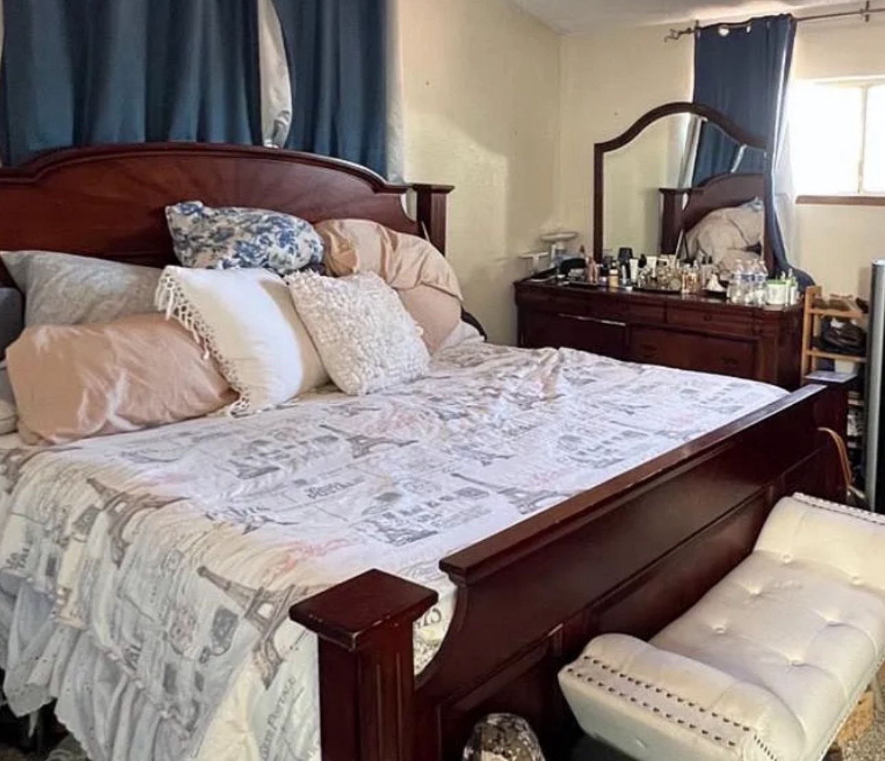 Bed And Mirror And Dresser