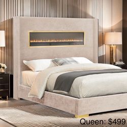 Queen Bed Frame With Fireplace Display