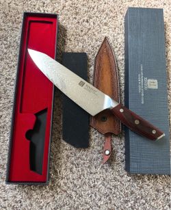 Xinzuo Damascus Steel Chef's Knife with Leather Sheath