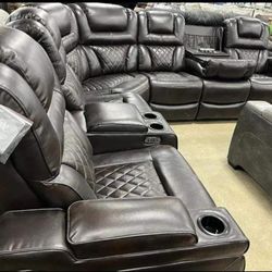 Power Reclining Sectional Sofa Couch Chocolate Warnerton