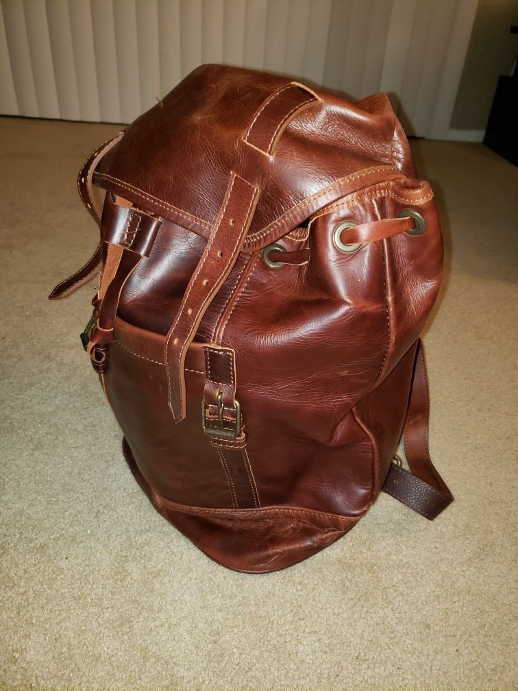 Real leather backpack leather/denim