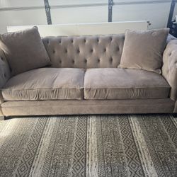 Macy’s Martha Stewart Chesterfield Taupe Velvet Sofa (FREE DELIVERY)