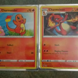 2 Pokemon Cards Charmander And His EVOLVE