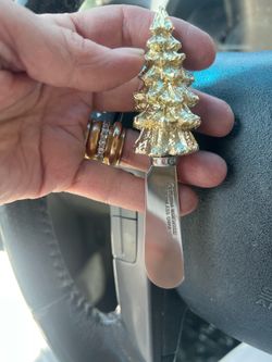 Boston Warehouse Stainless Steel Cheese Knife Spreader Gold Christmas Tree
