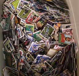 Container with filled sports cards
