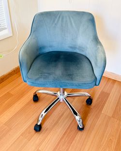 Atlantic Blue Velvet Swivel Desk Chair (OSP Bristol) - Like New