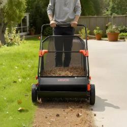 159】Push Lawn Sweeper, 26 in Leaf & Grass Collector with 7 cu. ft. Hopper Bag, Adjustable Brush Height & Spinning Brushes, Heavy Duty Yard Sweeper wit