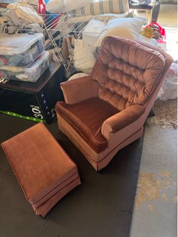Vintage Tufted Velvet Rocking Armchair  with Ottoman