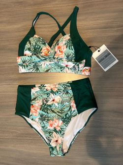 New Women’s Hanna Nikole Green  Bikini Sets High Waisted Tummy  Control Swimsuit Ruched  Two Piece Bathing Suit Size M