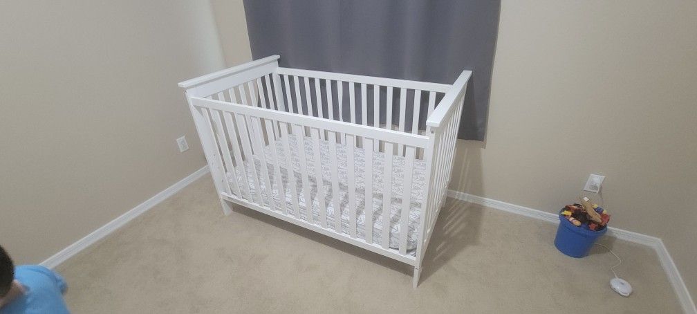 Baby Crib - White, Gently Used With Mattress