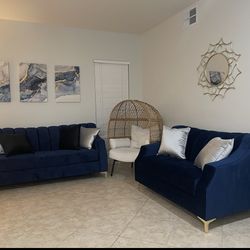 Velvet Blue Sofa Set