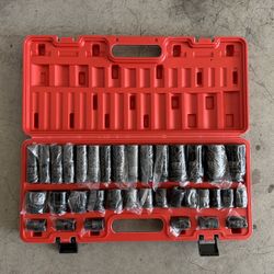 35 Pieces 1/2 Inch Metric Drive Impact Socket Set(Standard 8mm-32mm,Deep10mm-32mm) 6-Point, CR-MO,with a Storage Cage