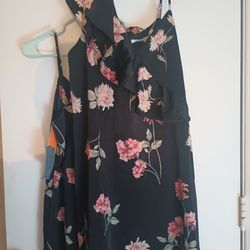 Ladies Black Flower Dress, Small,M