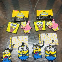Lot of 4 SpongeBob SquarePants and Minions Rubber Luggage Tag Sets