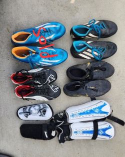 Boys Soccer Cleats And Shin Guards.