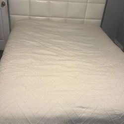 Full-size white leather bed frame 