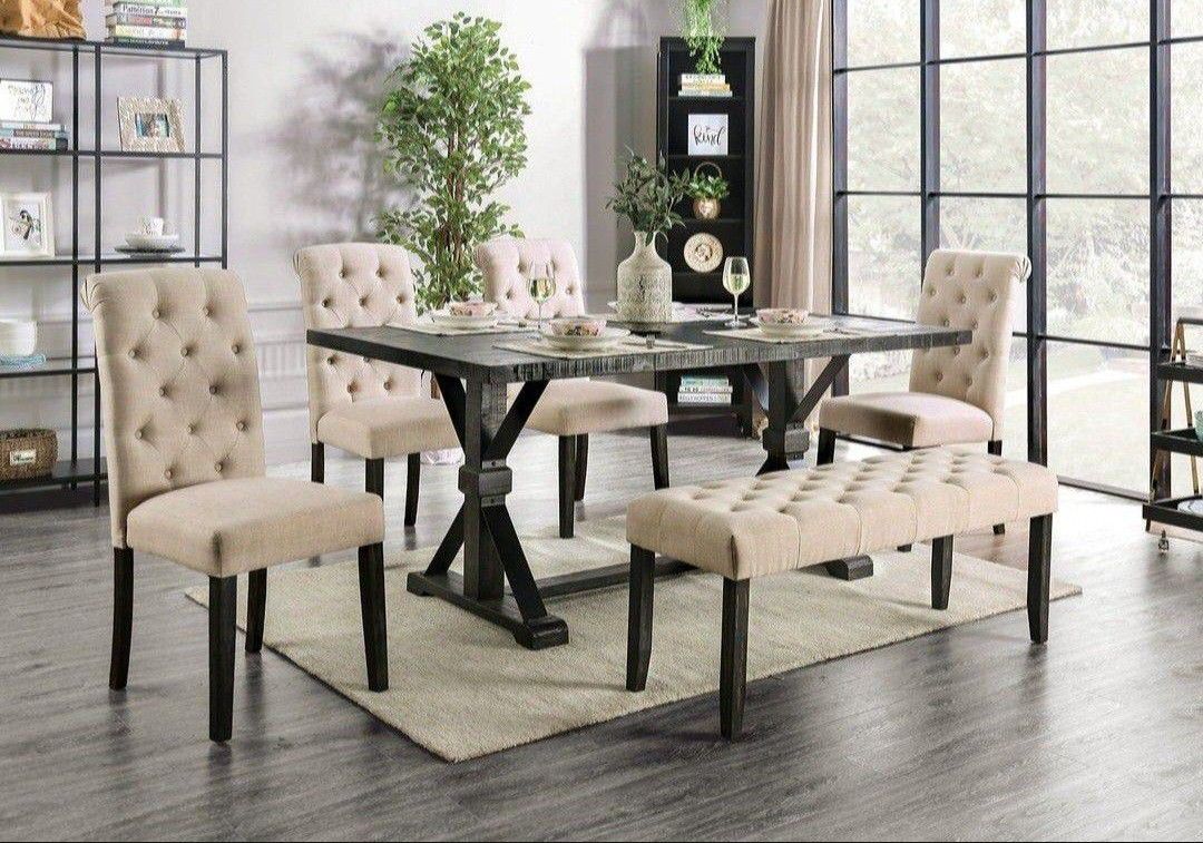 Brand New Antique Black And Beige 6pc Dining Table Set