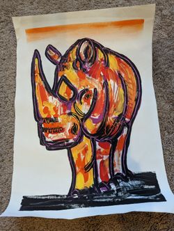 South African Art Hand Painted Rhino