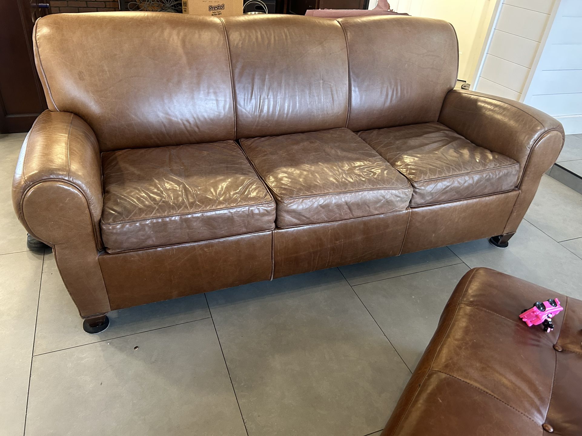 Pottery Barn Leather Roll Arm Sofa Bed