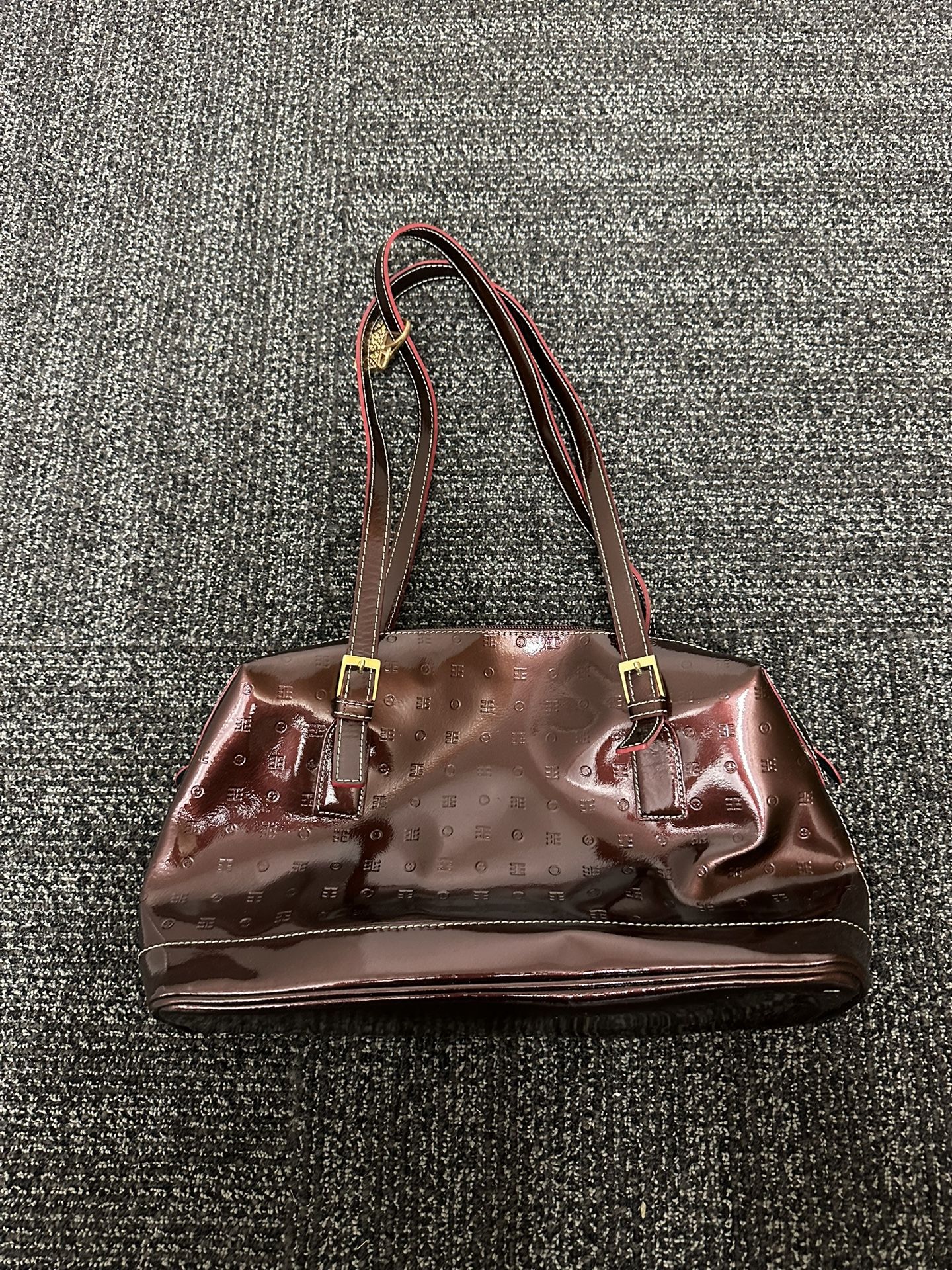 Arcadia Patent Leather Top Handle Medium Dome Dark Red Purse