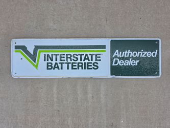 Vintage Interstate Batteries Embossed Metal Sign Man Cave Garage Art