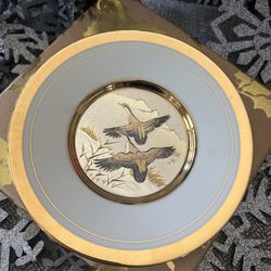 VTG Chokin Art Limited Edition 6”Miniature Plate Japan 24K Decorated Gold-Geese