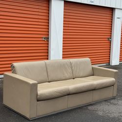Cream faux leather x metal couch