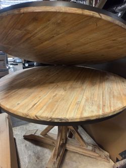 Pair of Round 42"  Wood Dining Table with Pedestal Base
