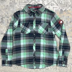 CANADA WEATHER GEAR Shirt Women's Size L Green Plaid Button Flannel Top   