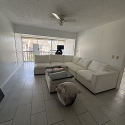 Modern White Sectional Couch + Ottoman 