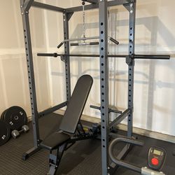 New Squat Rack With Cables And Weight Lifting Bench 