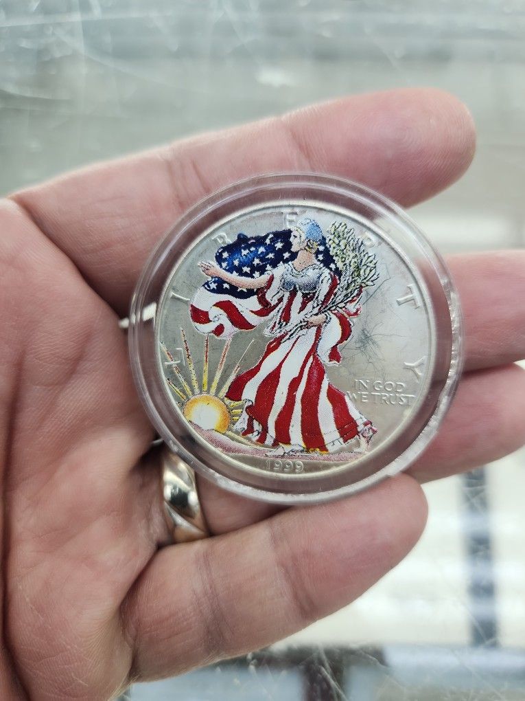 1 Oz Silver Dollar Bullion, Colorized, Collectible