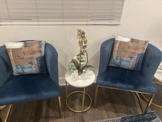 4 Royal Blue Velvet Accent Chairs with Gold Legs