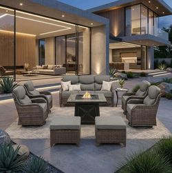 Outdoor Wicker Patio Set with Fire Pit Table