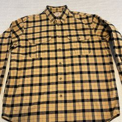 Filson Garment Size XL Flannel Plaid Shirt Black Tan Men Used Long Sleeve