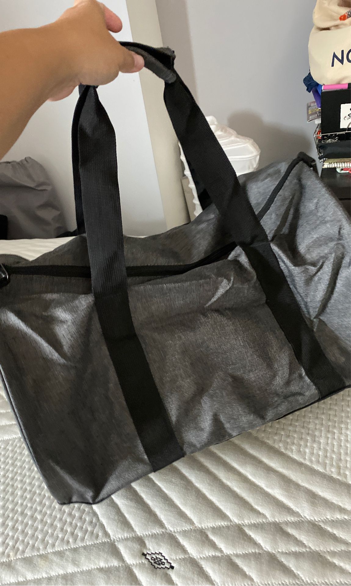 New gray & black duffle bag