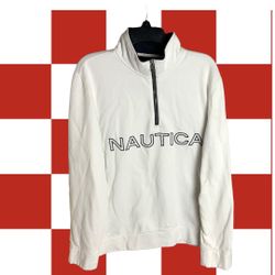Nautica White with Black Pullover Partial Zip Sweatshirt Men L