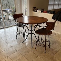 Arhaus Bar Height 38” Round Table and 2 Stools