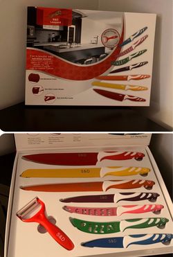 S&D Leopard 7pc Ceramic Knife Set Non-Stick Anti-Bacterial w/ Peeler – New Open
