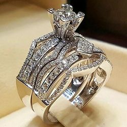 2pcs 925 Sterling Silver Cz Engagement Ring Set 