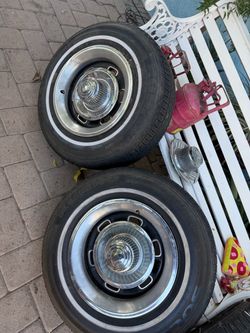 Five lug rally wheels with tires all caps