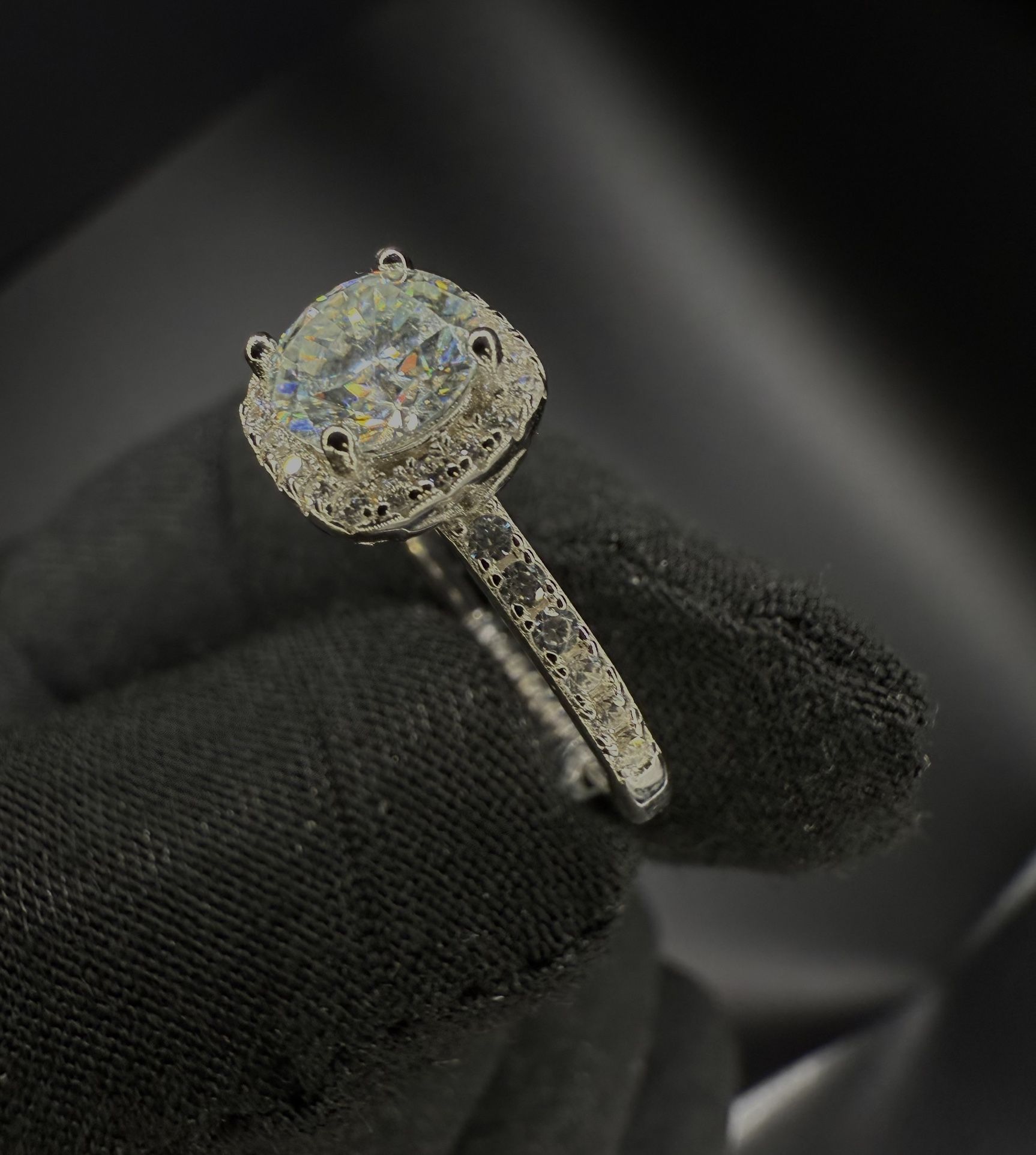 Size 7 - 1 Carat Round Cut Moissanite Gem S925 Silver Square Ring - Passed On Diamond Testers