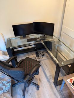 Free glass table with gaming chair