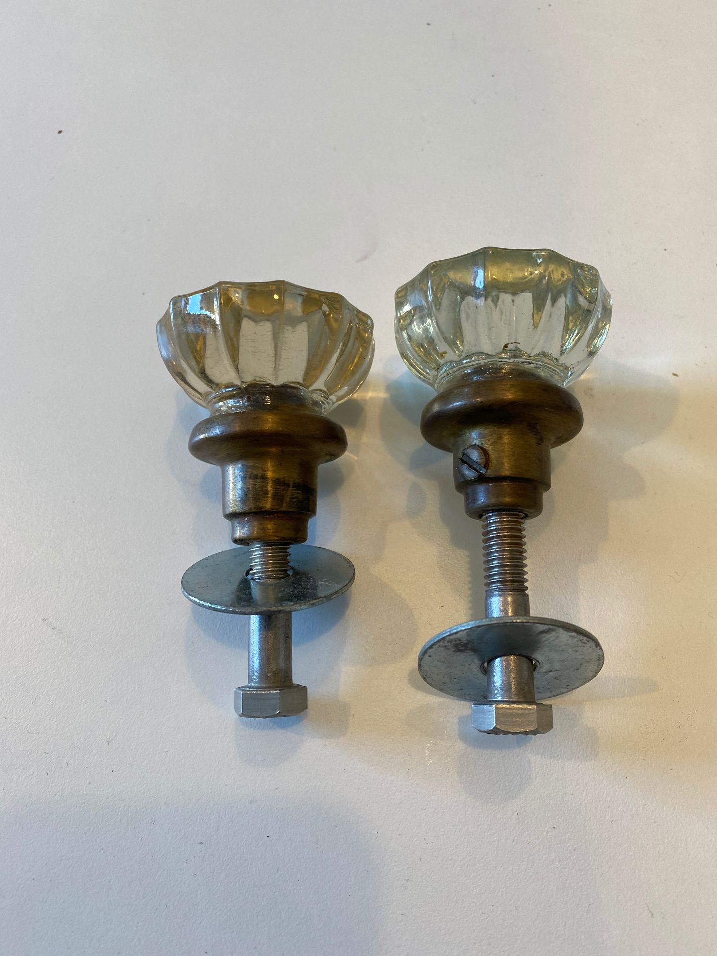 2 vintage glass door knobs